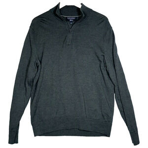 Banana Republic Mens 100% Italian Wool Quarter Zip Pullover Sweater Green Large
